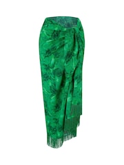 Pour Moi Green Multi Fringe Trim Crinkle Woven Multiway Sarong - Image 3 of 4