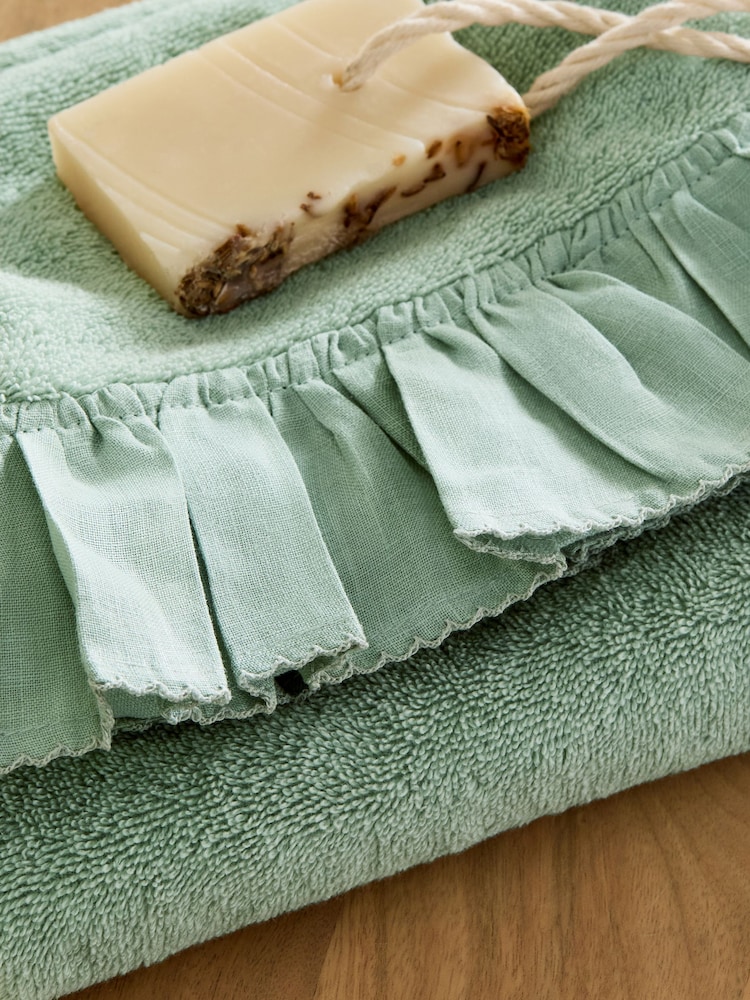 Sage Green Frill Towel - Image 3 of 3