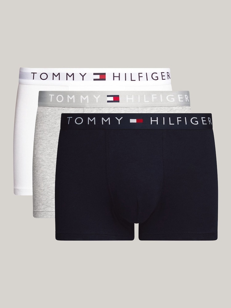 Tommy Hilfiger Grey Original Waistband Trunks 3 Pack - Image 1 of 7