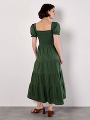 Apricot Green Smocked Detail Poplin 100% Cotton Midi Dress - Image 4 of 4