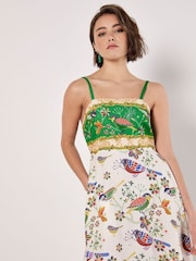 Apricot Green Birds and Palms Border Midi Dress - Image 2 of 4