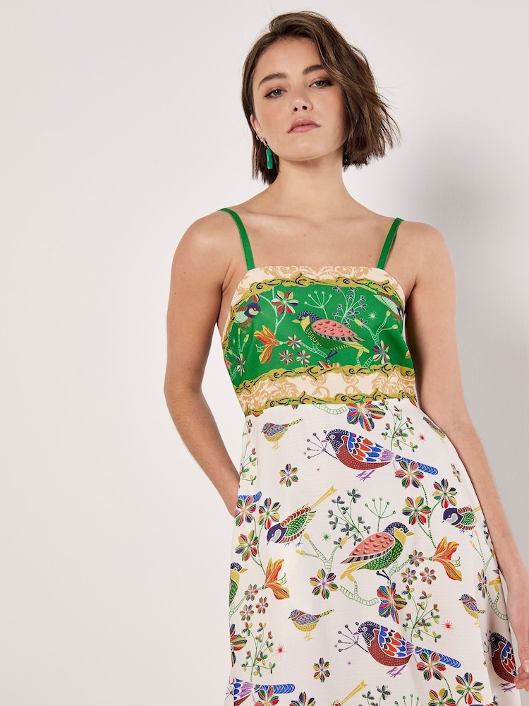 Apricot Green Birds and Palms Border Midi Dress - Image 2 of 4