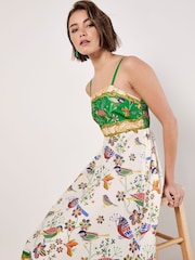 Apricot Green Birds and Palms Border Midi Dress - Image 3 of 4