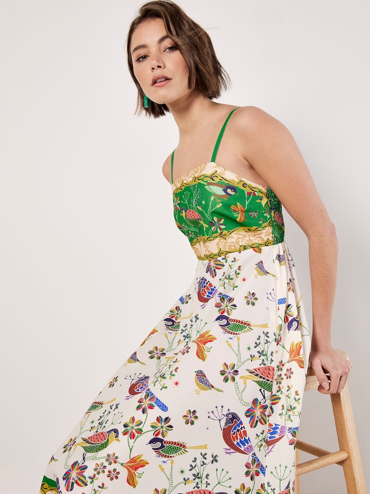 green emerald velvet dress Tilda Dress Geo Birds L main image 0
