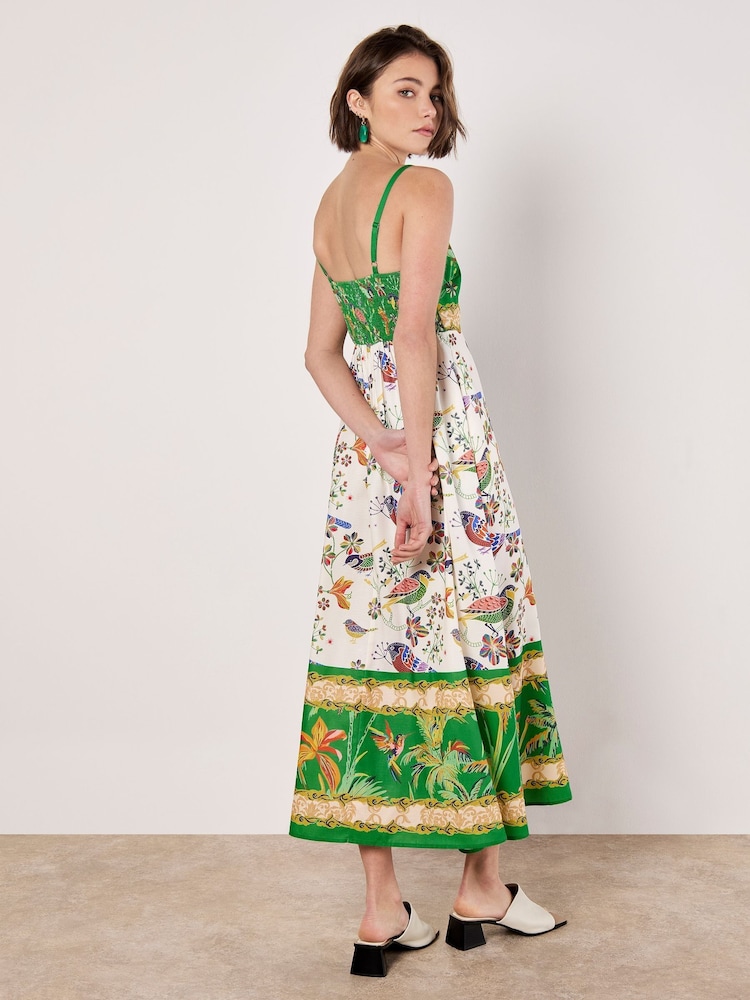 Apricot Green Birds and Palms Border Midi Dress - Image 4 of 4 Apricot Green Birds and Palms Border Midi Dress - Image 4 of 4
