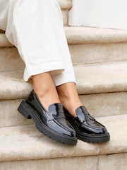 Linzi Black Lesson Chunky Loafers With Classic Front Tab - Image 1 of 6