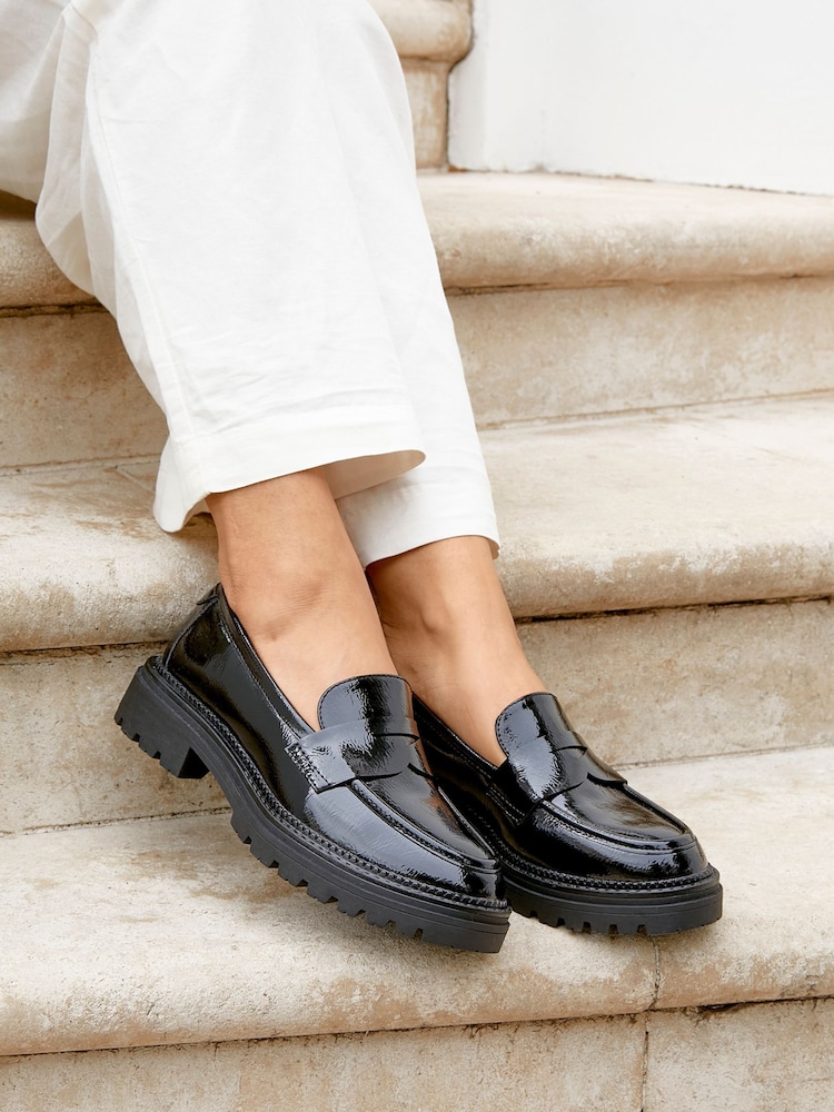 Linzi Black Lesson Chunky Loafers With Classic Front Tab - Image 1 of 6