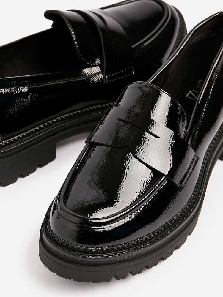 Linzi Black Lesson Chunky Loafers With Classic Front Tab - Image 6 of 6 Linzi Black Lesson Chunky Loafers With Classic Front Tab - Image 6 of 6