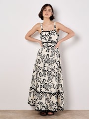 Apricot Cream Monochrome Big Scale Sarasa Midi Dress - Image 2 of 5