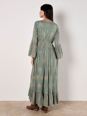 Apricot Green Paisley Tie Front Maxi Dress - Image 2 of 4