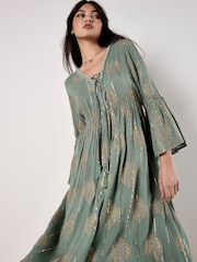 Apricot Green Paisley Tie Front Maxi Dress - Image 4 of 4