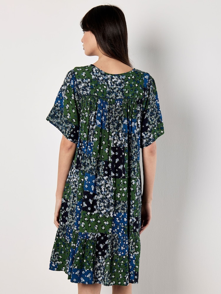 Apricot Blue Patchwork Floral Print Embroidered Detail Dress - Image 2 of 5 Apricot Blue Patchwork Floral Print Embroidered Detail Dress - Image 2 of 5