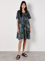 Apricot Blue Patchwork Floral Print Embroidered Detail Dress - Image 4 of 5