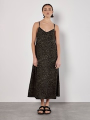 Apricot Green Animal Print Viscose Crepe Dress - Image 1 of 5