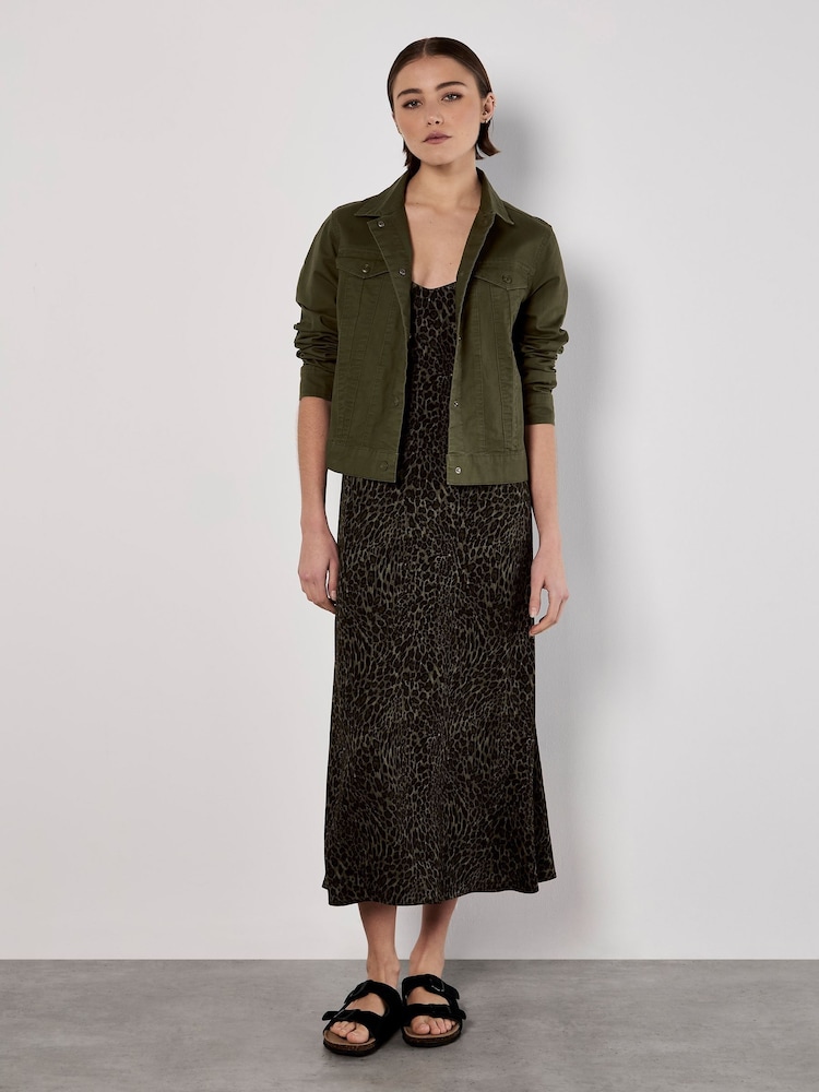 Apricot Green Animal Print Viscose Crepe Dress - Image 2 of 5