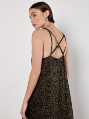 Apricot Green Animal Print Viscose Crepe Dress - Image 4 of 5