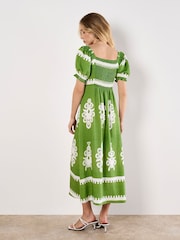 Apricot Green Floral Print Vases Milkmaid Midi Dress - Image 3 of 4