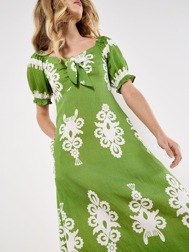 Apricot Green Floral Print Vases Milkmaid Midi Dress - Image 4 of 4 Apricot Green Floral Print Vases Milkmaid Midi Dress - Image 4 of 4
