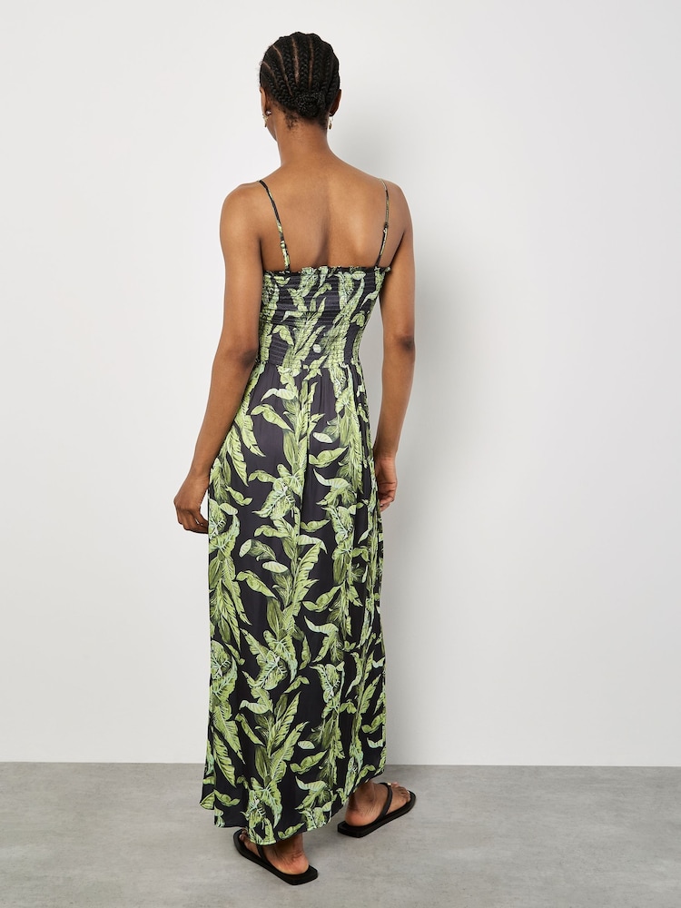 Apricot Black Tropical Leaf Print Smock Bandeau Dress - Image 2 of 4