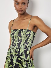 Apricot Black Tropical Leaf Print Smock Bandeau Dress - Image 4 of 4