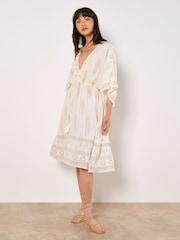Apricot Cream Gold Print Tassel Dress - Image 1 of 4