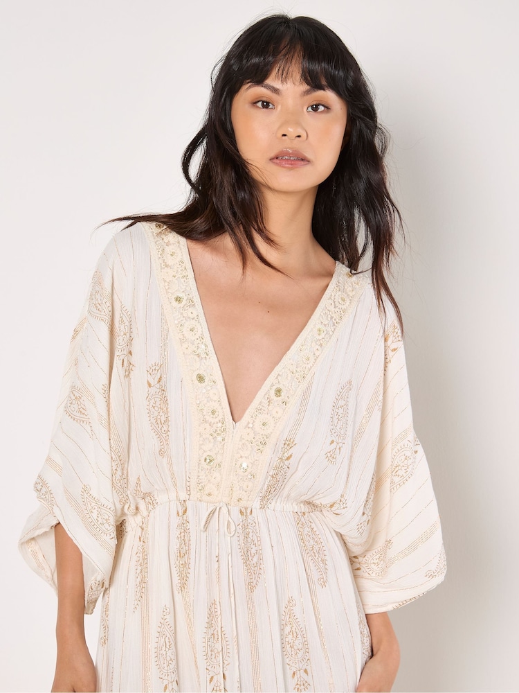 Apricot Cream Gold Print Tassel Dress - Image 2 of 4