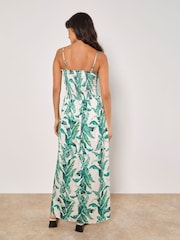 Apricot Green Tropical Leaf Print Smock Bandeau Dress - Image 2 of 4