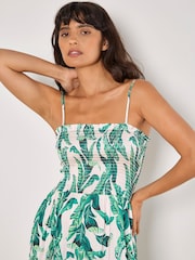 Apricot Green Tropical Leaf Print Smock Bandeau Dress - Image 3 of 4