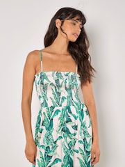 Apricot Green Tropical Leaf Print Smock Bandeau Dress - Image 4 of 4