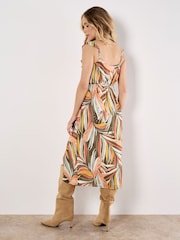 Apricot Khaki Palm Print Ruffle Midi Dress - Image 2 of 4