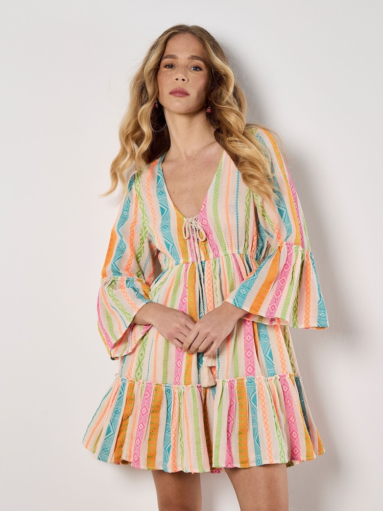 Apricot Multi Multicoloured Tribal Tassel 100% Cotton Dress - Image 2 of 5