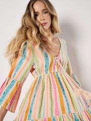Apricot Multi Multicoloured Tribal Tassel 100% Cotton Dress - Image 3 of 5