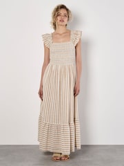 Apricot Natural Striped Sparkle Detail Midi Dress - Image 1 of 5
