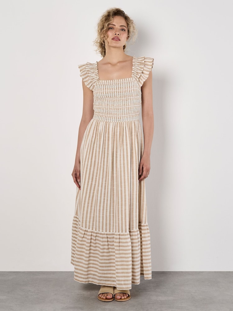 Apricot Natural Striped Sparkle Detail Midi Dress - Image 1 of 5 Apricot Natural Striped Sparkle Detail Midi Dress - Image 1 of 5