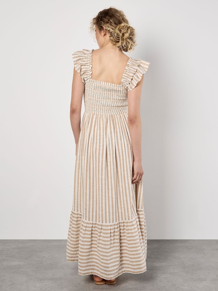 Apricot Natural Striped Sparkle Detail Midi Dress - Image 2 of 5 Apricot Natural Striped Sparkle Detail Midi Dress - Image 2 of 5