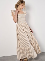 Apricot Natural Striped Sparkle Detail Midi Dress - Image 3 of 5