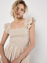 Apricot Natural Striped Sparkle Detail Midi Dress - Image 4 of 5