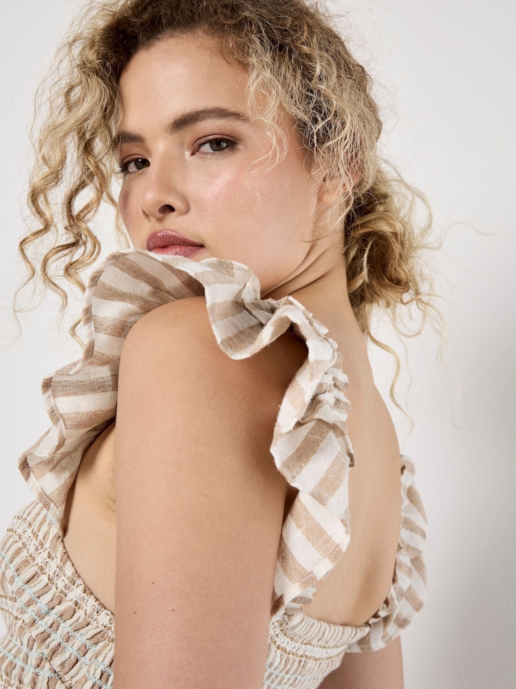 Apricot Natural Striped Sparkle Detail Midi Dress - Image 5 of 5