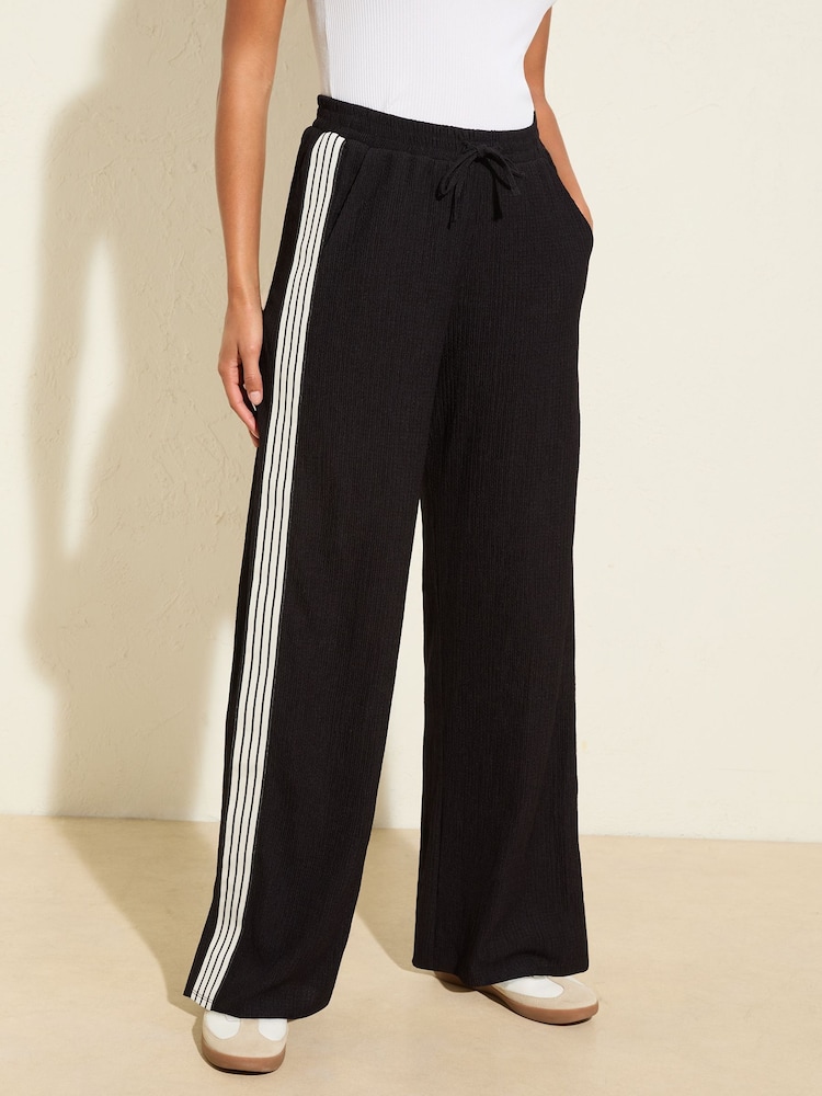 Friends Like These Black Wide Leg Side Stripe Jersey Trousers - Image 1 of 5