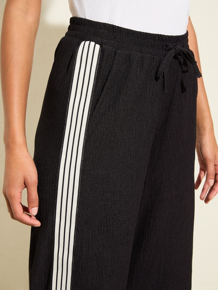 Friends Like These Black Wide Leg Side Stripe Jersey Trousers - Image 2 of 5