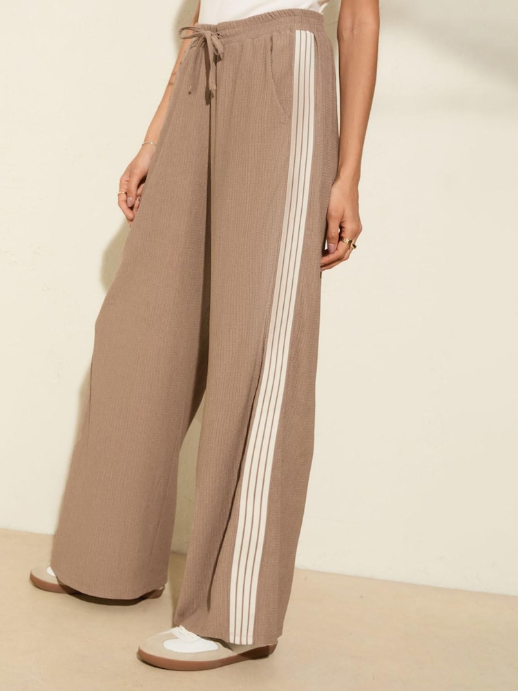 Friends Like These Mocha Stripe Wide Leg Side Stripe Jersey Trousers - Image 1 of 4