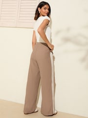 Friends Like These Mocha Stripe Wide Leg Side Stripe Jersey Trousers - Image 4 of 4