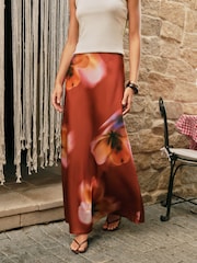 Friends Like These Pink Floral Print Satin Maxi Skirt - Image 2 of 4