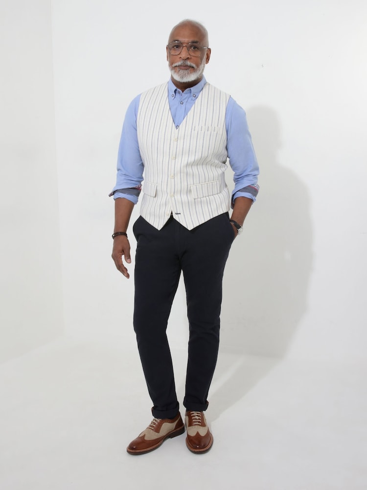 Joe Browns Grey Striped Linen Blend Suit Waistcoat - Image 2 of 5