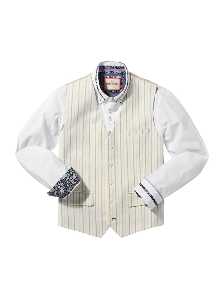 Joe Browns Grey Striped Linen Blend Suit Waistcoat - Image 5 of 5