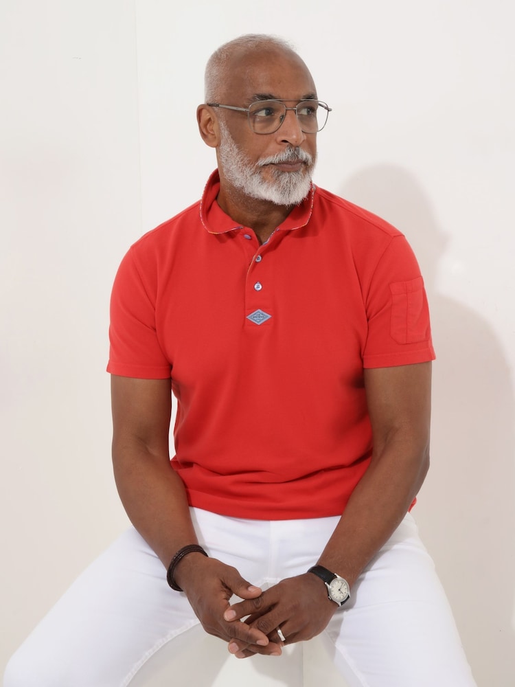 Joe Browns Red 100% Cotton Stripe Trim Pique Polo Shirt - Image 1 of 5