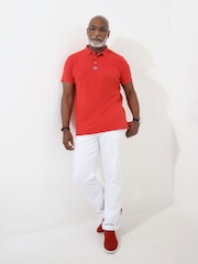 Joe Browns Red 100% Cotton Stripe Trim Pique Polo Shirt - Image 2 of 5