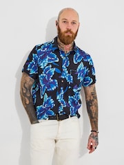 Joe Browns Blue 100% Cotton Lightweight Textured Floral Short Sleeve Shirt - Image 1 of 6
