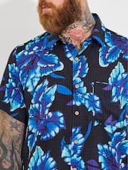 Joe Browns Blue 100% Cotton Lightweight Textured Floral Short Sleeve Shirt - Image 2 of 6