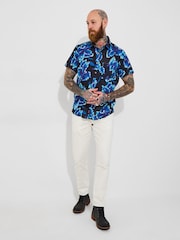 Joe Browns Blue 100% Cotton Lightweight Textured Floral Short Sleeve Shirt - Image 3 of 6